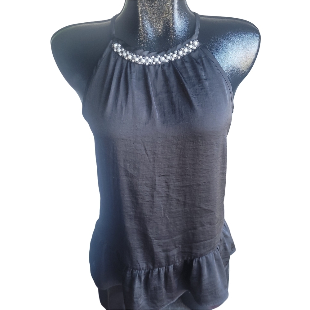 Reitmans Black Sleeveless Halter Top With Beaded Neckline Size S